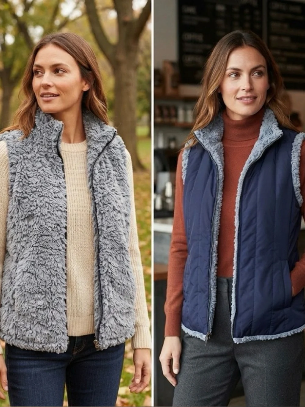 Reversible Sherpa Vest - Grey/Navy